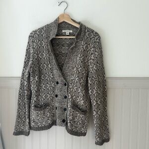 Y2K Banana Republic Wool Alpaca Medium Petite Tan Patterned Cardigan